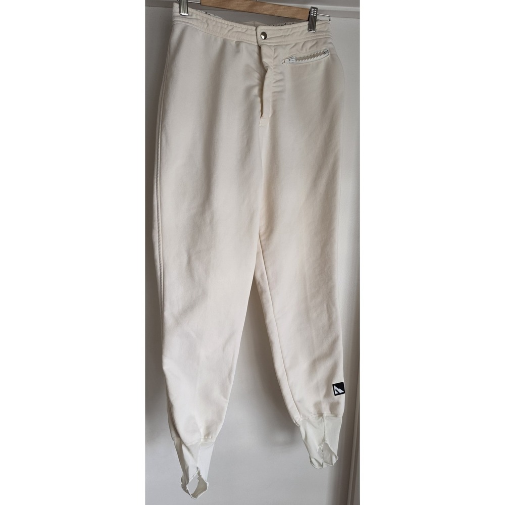 Vintage High-Waisted Stirrup Ski Pants - Cream White - Schoeller Fabric - M